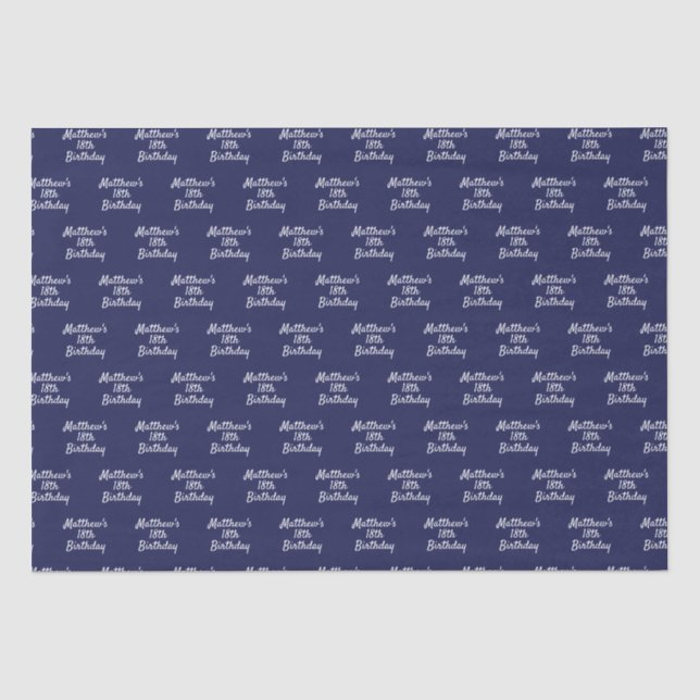 Birthday Marine blaue weiße Namen Skript minimalis Seidenpapier (Vorderseite)