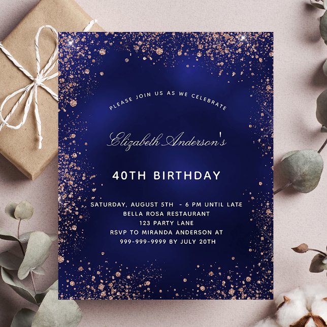 Birthday Marine Blue Rose Gold Einladung Flyer (Von Creator hochgeladen)