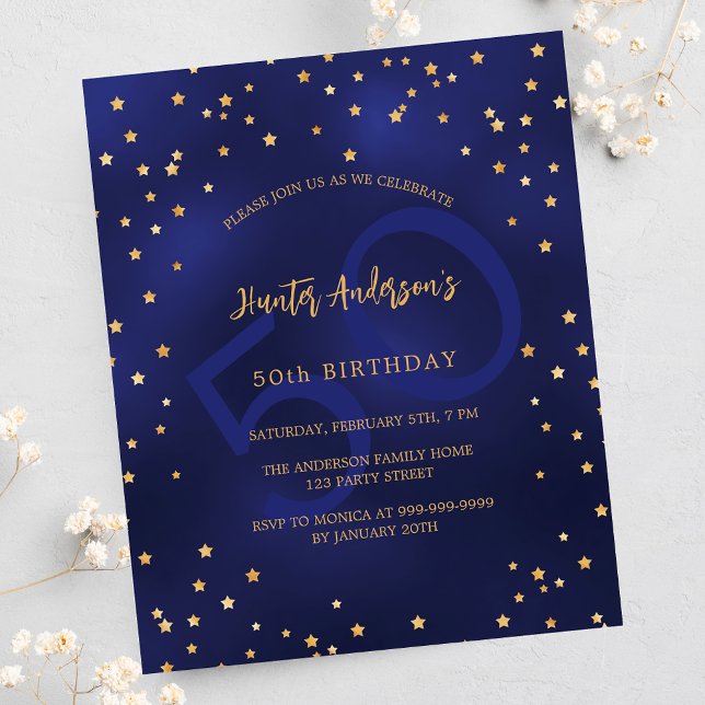 Birthday Marine Blue Stars Nummer Budget Einladung Flyer (Von Creator hochgeladen)