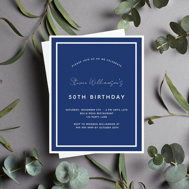 Birthday Marine Blue White Budget Einladung Flyer (Von Creator hochgeladen)