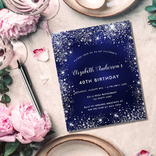 Birthday Marine Blue White Glitzer Einladung Flyer