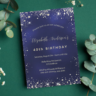 Birthday Marineblau Glitzer glamourös Einladungspostkarte