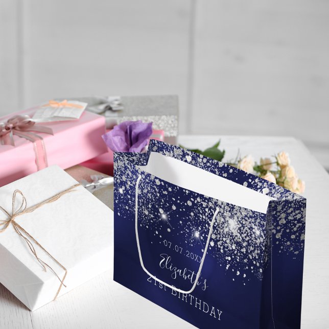 Birthday Marineblau-Glitzer Große Geschenktüte (Von Creator hochgeladen)