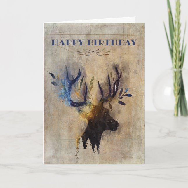 Birthday Masculine Rustic Watercolor Deh Karte (Vorderseite)