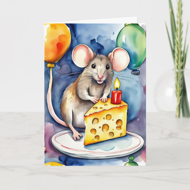 Birthday Maus mit Käse Karte (Vorderseite)