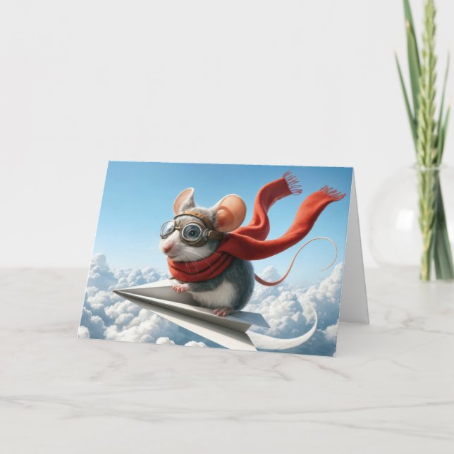 Birthday Maus Piloten eines Papierflugzeugs Karte (Vorderseite)
