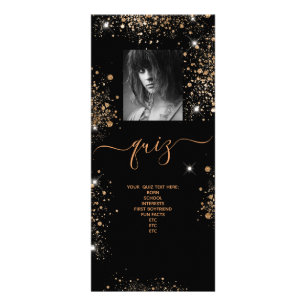 Birthday Menu Black Gold Glitzer Foto Quiz Werbekarte