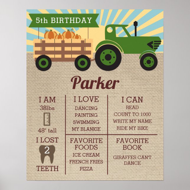 Birthday Milestone Poster Tractor Hayride Pumpkin (Vorne)