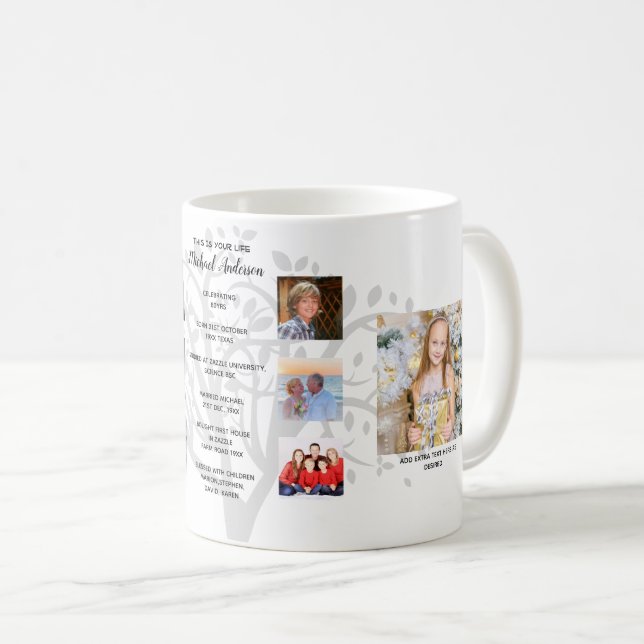 Birthday Milestones FOTO COLLAGE Family Tree Gift Kaffeetasse (VorderseiteRechts)
