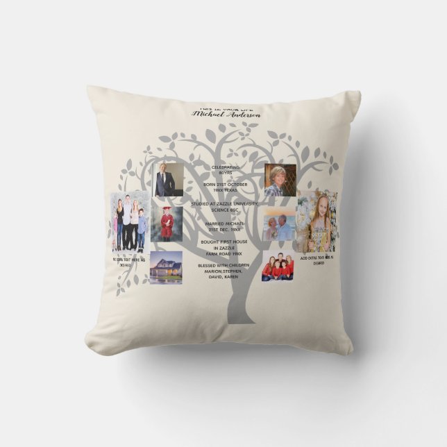 Birthday Milestones FOTO COLLAGE Family Tree Gift Kissen (Vorderseite)