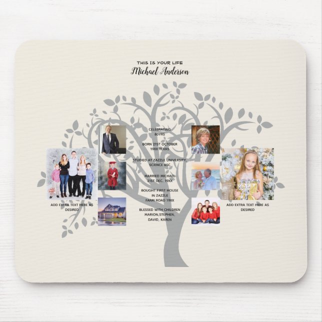 Birthday Milestones FOTO COLLAGE Family Tree Gift Mousepad (Vorne)
