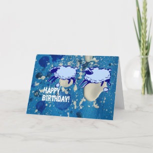 Birthday Mixed Media Blue Sheep Karte