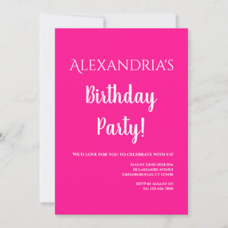 Birthday Modern Hot Pink Party Einladung