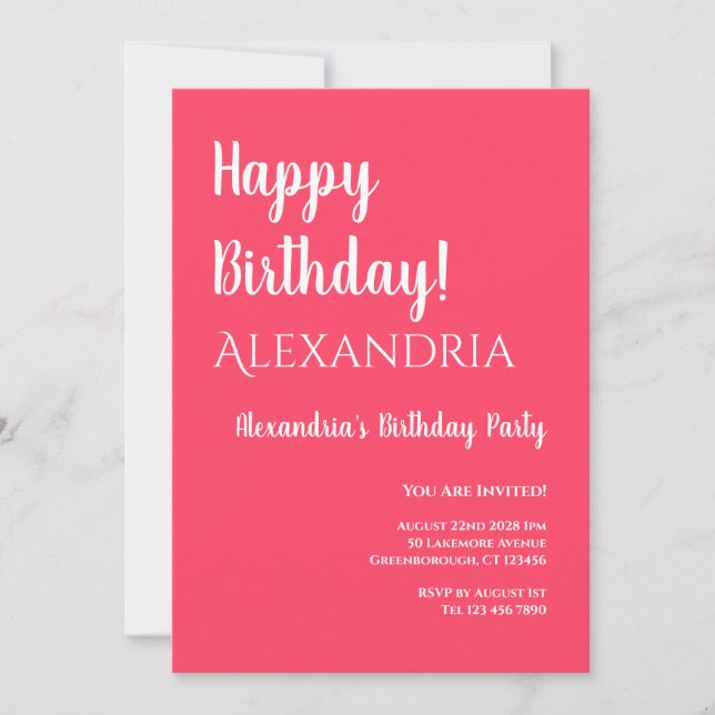 Birthday Modern Pink Happy Birthday Einladung (Vorderseite)