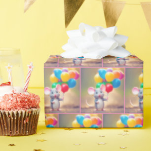 Birthday Mouse mit Balloons Geschenkpapier