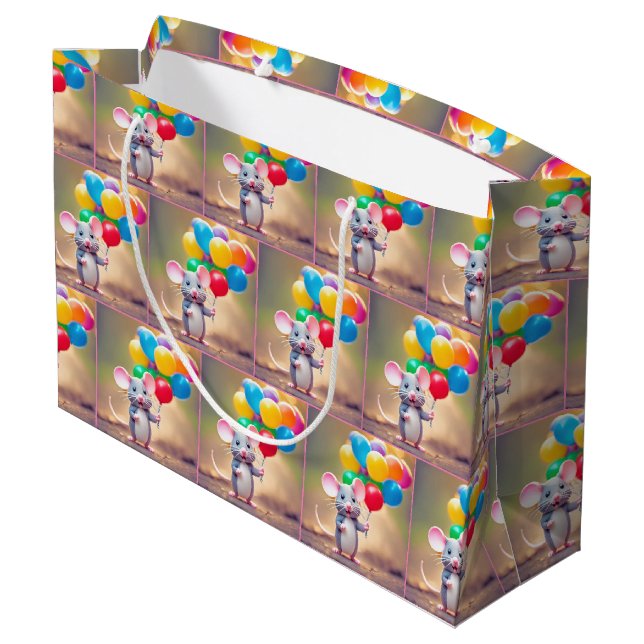 Birthday Mouse mit Balloons Große Geschenktüte (Rückseite Schrägansicht)