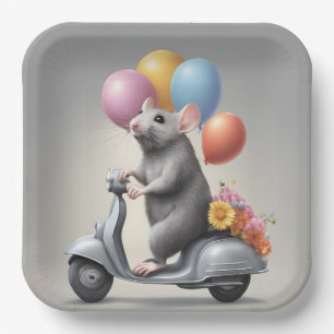Birthday Mouse On a Scooter Pappteller