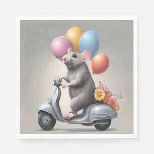 Birthday Mouse On a Scooter Serviette