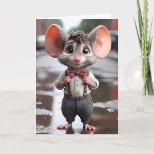 Birthday Mouse Tragen einer Bow Krawatte Karte (Vorderseite)