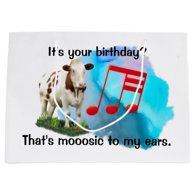 Birthday Musical Cow Große Geschenktüte (Vorderseite)