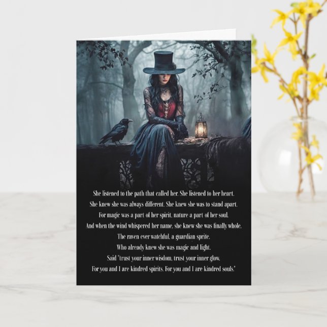Birthday Mystical Magical Raven and Woman Karte (Gelbe Blume)