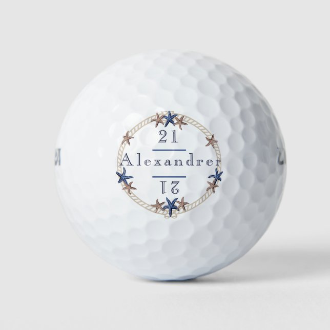 Birthday Nauavy Blue White Tan Starfish Golfball (Vorderseite)