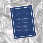 Birthday navin blau weiße minimalistische Luxus Einladung<br><div class="desc">Modernes,  elegantes und einladendes Hotel. Ein marineblau mit weißen Rahmen dekorierter Hintergrund. Personalisieren und fügen Sie einen Namen und Details. Weißer Text.</div>