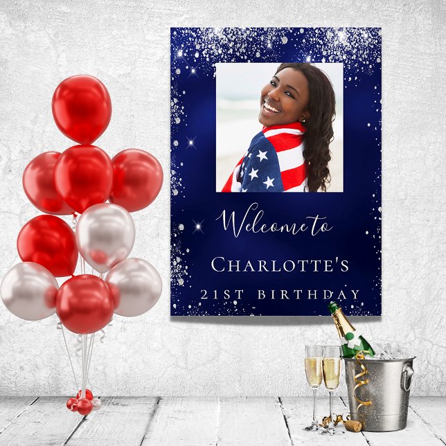 Birthday navvin blue silber Glitzer Foto Empfang Poster (Von Creator hochgeladen)