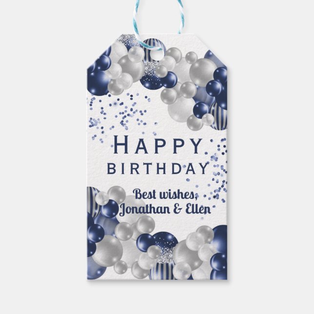 Birthday Navy Balloon Geschenkanhänger (Vorderseite)