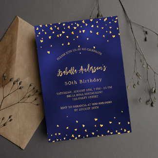 Birthday navy blauen goldenen Herzen elegant Drehb Einladung