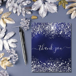 Birthday navy blue glitter budget thank you card<br><div class="desc">A navy blue background color. The blue color is uneven. Decorated with faux silver glitter dust. On front large white hand lettered script and the text: Thank You. Back: Personalize and add Your thank you note and name. The name is written with a modern handlettered script with swashes. To keep...</div>