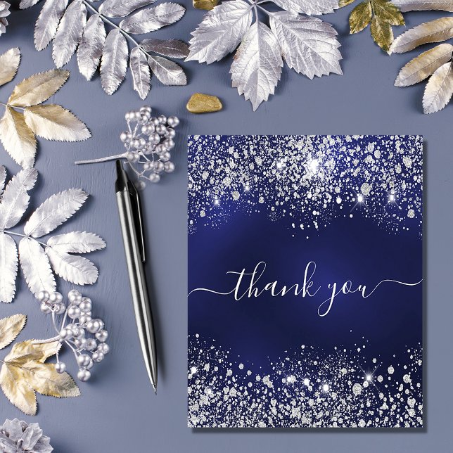 Birthday navy blue glitter budget thank you card (Von Creator hochgeladen)