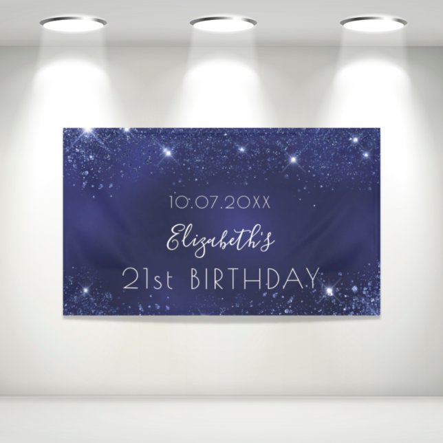 Birthday navy blue glitter dust monogram banner (Von Creator hochgeladen)