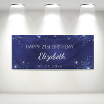 Birthday navy blue glitter dust monogram banner<br><div class="desc">For a girly and glamorous 21st (or any age) birthday party. A navy blue background with elegant faux glitter dust. The blue color is uneven. Personalize and add a name, date and age 21. White letters. The name is written with a modern hand lettered style script with swashes. To keep...</div>