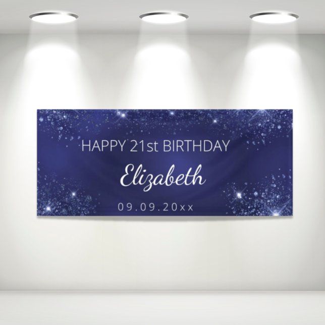 Birthday navy blue glitter dust monogram banner (Von Creator hochgeladen)