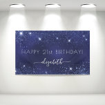 Birthday navy blue glitter dust monogram banner<br><div class="desc">For a girly and glamorous 21st (or any age) birthday party. A navy blue background with elegant faux glitter dust. The blue color is uneven. Personalize and add a name and age 21. White letters. The name is written with a modern hand lettered style script with swashes. To keep the...</div>
