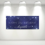 Birthday navy blue glitter dust monogram banner<br><div class="desc">For a girly and glamorous 21st (or any age) birthday party. A navy blue background with elegant faux glitter dust. The blue color is uneven. Personalize and add a name and age 21. White letters. The name is written with a modern hand lettered style script with swashes. To keep the...</div>