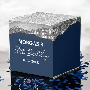 Birthday Navy Blue Silver Glitzer Name Vielen Dank Geschenkschachtel