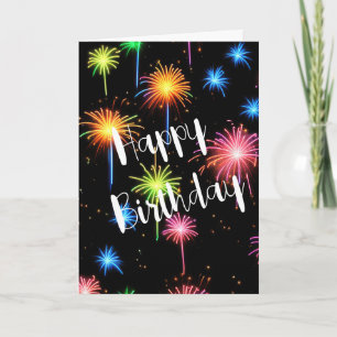 Birthday Neon Feuerwerk auf schwarz Karte