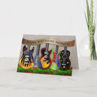 Birthday Nephew Auswahl an farbenfrohen Gitarren Karte