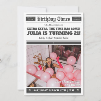 Birthday Newspaper Invitation 21st Birthday Invite Einladung