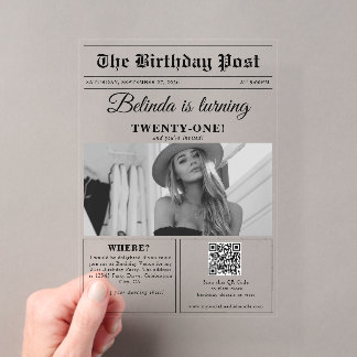Birthday Newspapier Spaß Schwarz & Weiß Foto Acryleinladungen