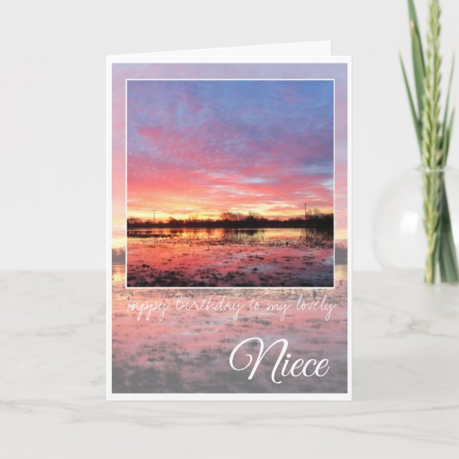 Birthday Niece, stunning pink sunrise. Karte (Vorderseite)
