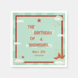 Birthday of a Showgirl Retro Orange & Teal Party  Serviette