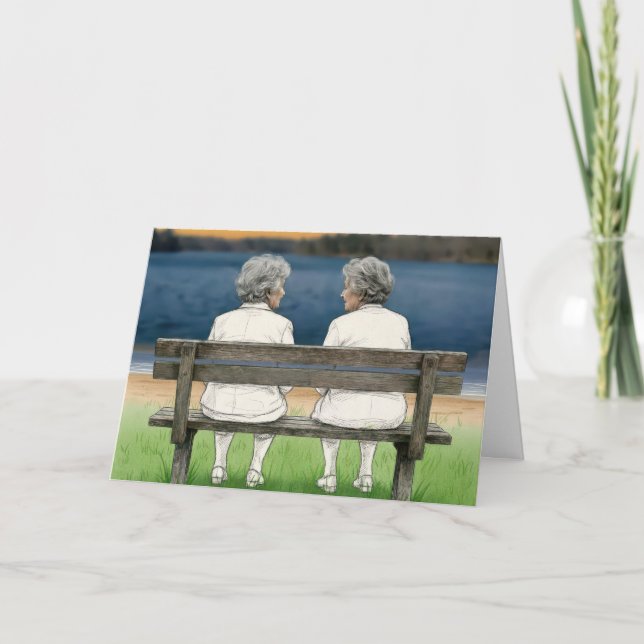 Birthday Old Ladies Chatting on a Bench Karte (Vorderseite)