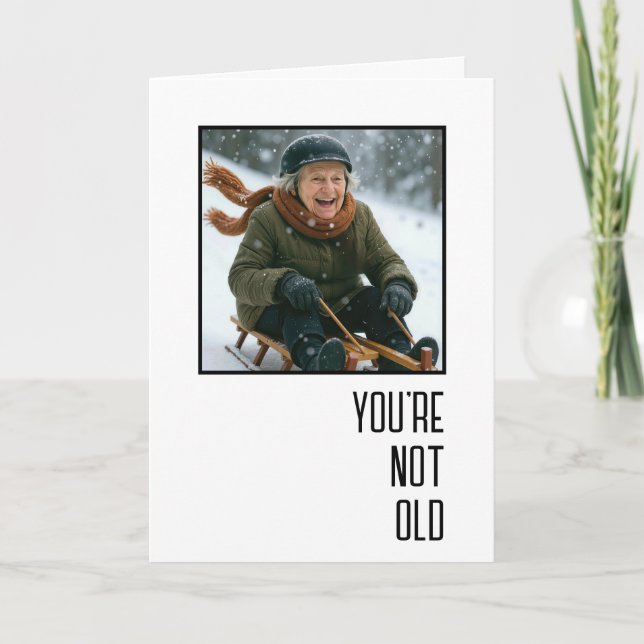 Birthday Old Lady Sledding Downhill Karte (Vorderseite)