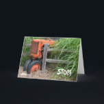Birthday old orange tractor on fence karte<br><div class="desc">old orange farm tractor with wooden fence brithday</div>