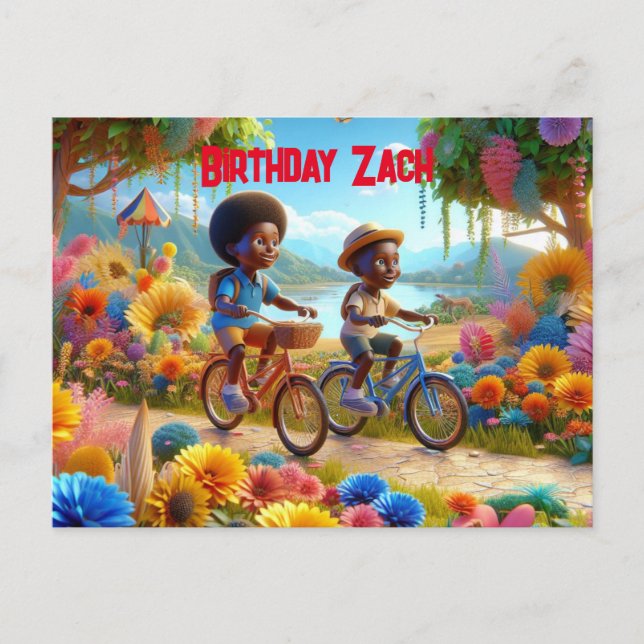 Birthday on a Bike Einladungspostkarte (Vorderseite)