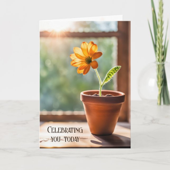 Birthday Orange Daisy in Sunshine Karte (Vorderseite)