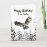 Birthday Owl Bird Watercolor Brother Karte<br><div class="desc">Aquarelluschel im Flug auffallend mit einem Winter von frostigen schneebedeckten Bäumen Wald Frohe Geburtstag zu meinem Bruder</div>